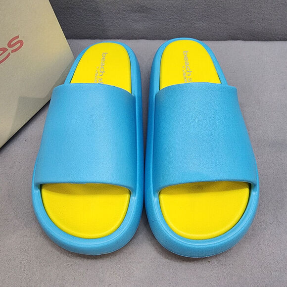 J SLIDES Blue and Yellow Eva‎ Squish Beach Slides Women's Size 8 - NIB - Picture 3 of 7